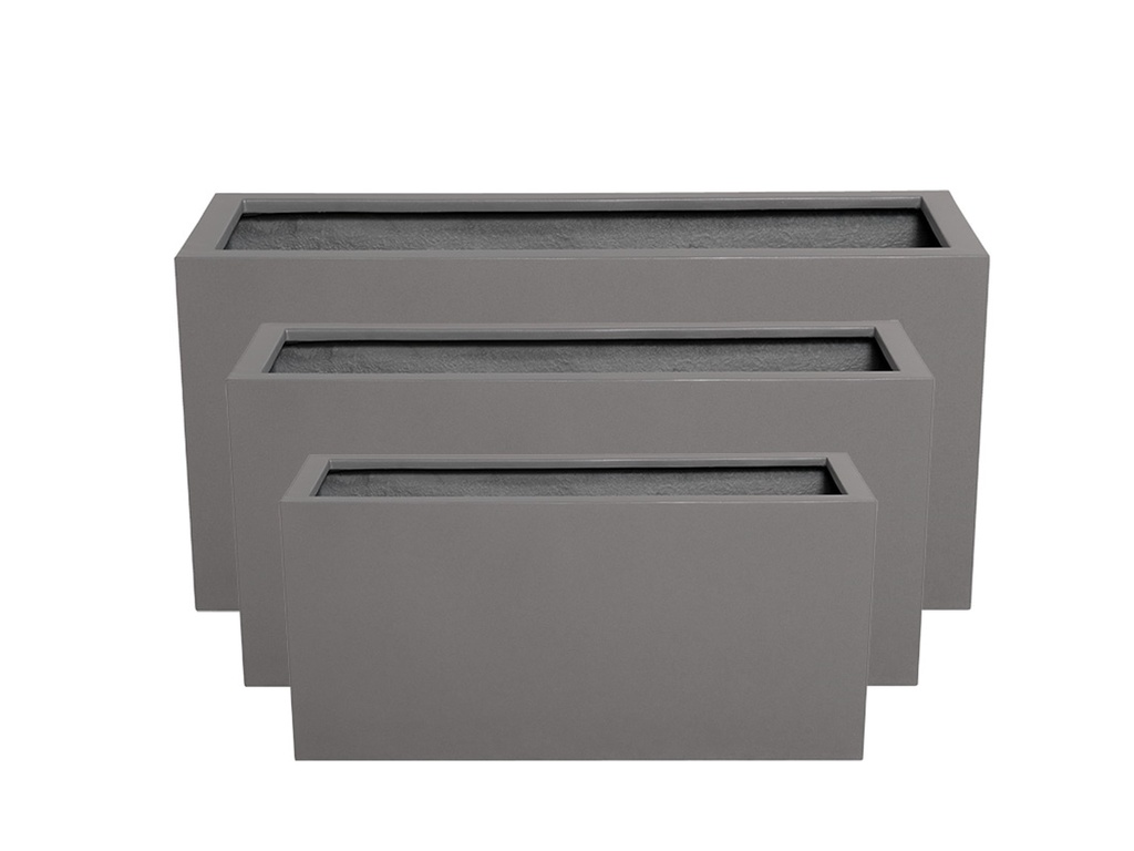 [FG-0127DGY-S3] RECTANGULAR BOX PLANTER  DARK GREY POLY FIBERS, SET OF 3- 39.5"x15.5"x19.5", 31.5"x12"x15.5", 23.5"x10"x12"