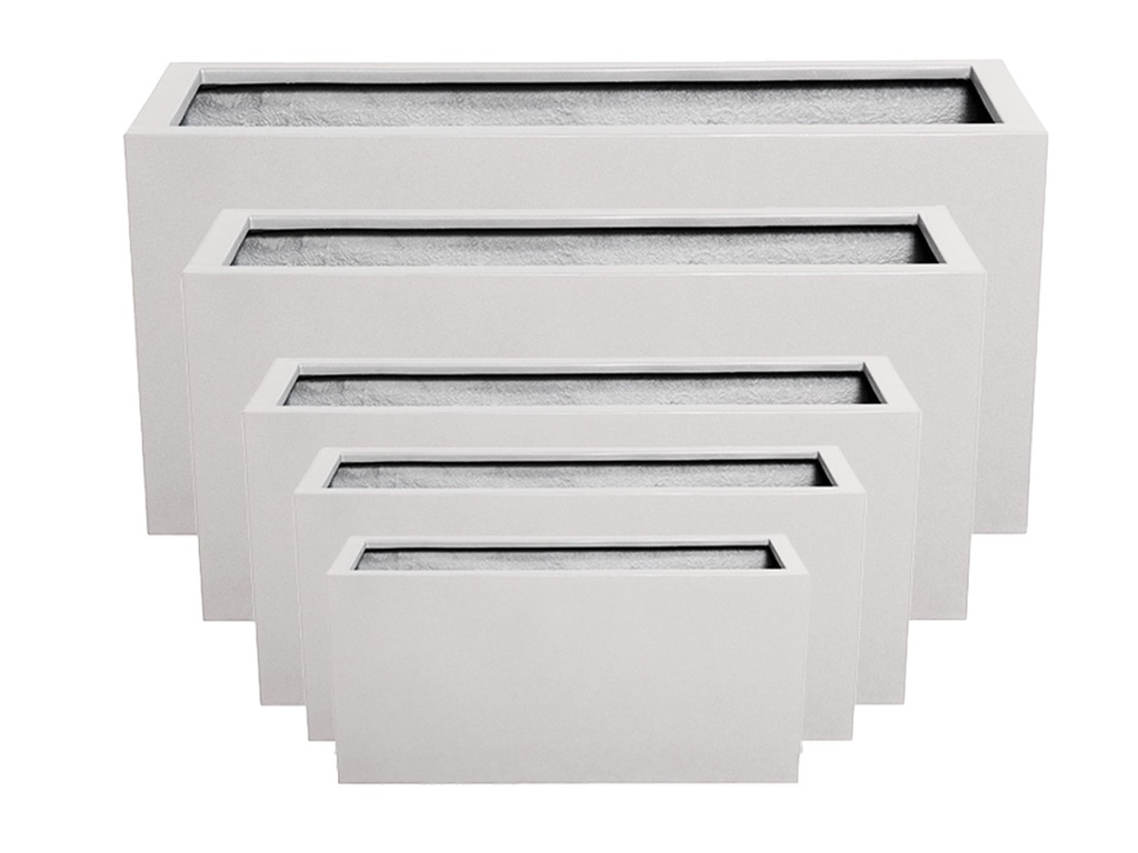 RECTANGULAR BOX PLANTER WHITE POLY FIBERS, SET OF 5- 59"x24.5"x27.5", 47"x19.5"x21.5", 39.5"x15.5"x19.5", 31.5"x12"x15.5" ,23.5"x10"x12"