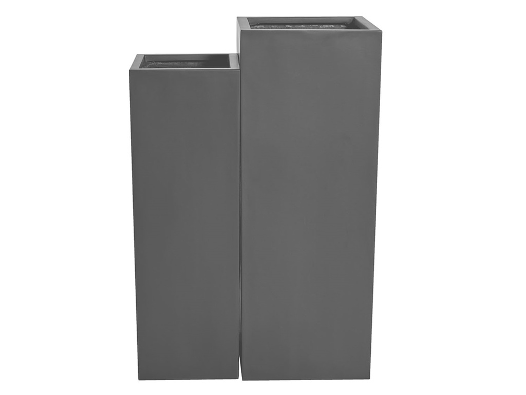 [FG-0129DGY-S2] TALL SQUARE PLANTER DARK GREY POLY POLY FIBERS, SET OF 2- 15"x15"39.5" 12"x12"x35.5" (AB)