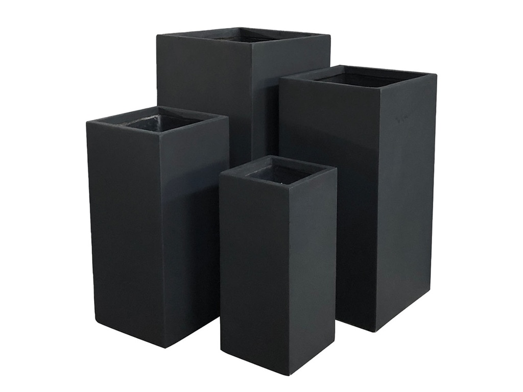 [FG-3003BLK-S4] TALL SQUARE PLANTER, BLACK, SET OF 4-15.5"x15.5"x31.5", 13.5"x13.5"x27.5", 11"x11"x23.5", 9"x9"x19.5"