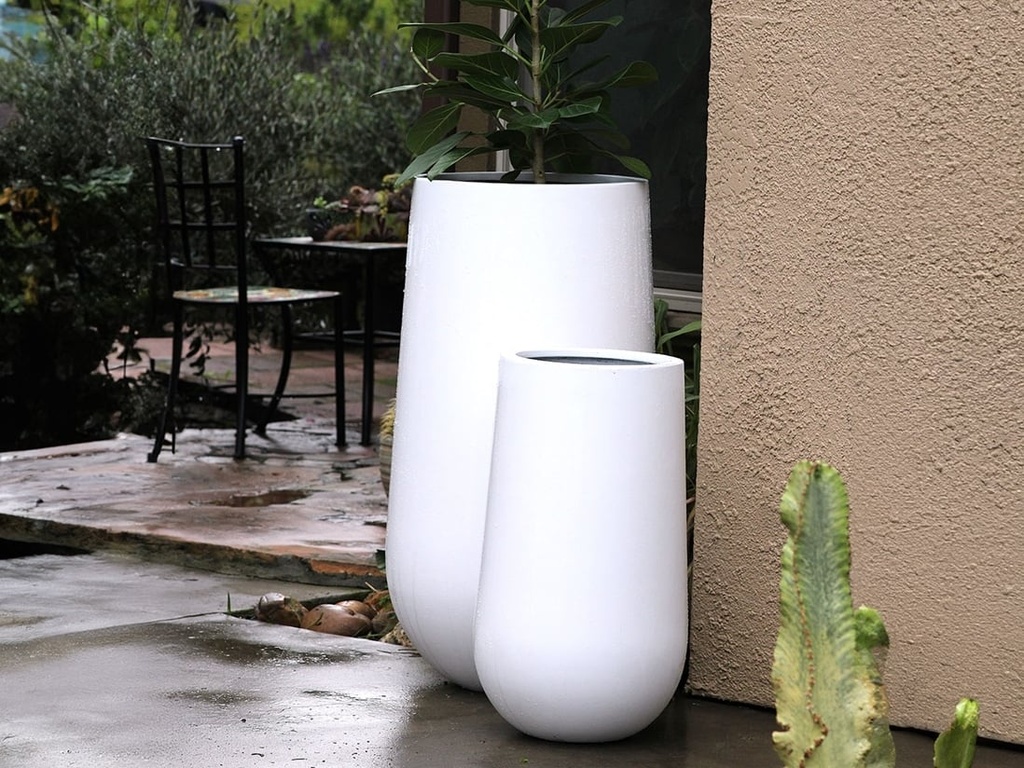 [FG-3120GWH-S2] TALL TRUNK PLANTER, GLOSSY WHITE, SET OF 2- 21.5"X39.5", 15.5"X27.5"