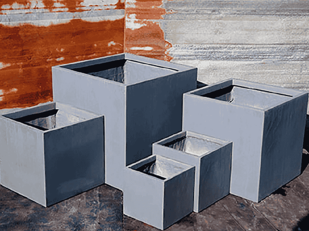 [FS-0001CLG-S5] CUBE FIBER PLANTER, CONCRETE LIGHT GREY, SET OF 5 - 24.0"x24.0", 20.0"x20.0", 16.0"x16.0", 12.0"x12.0", 10.0"x10.0"