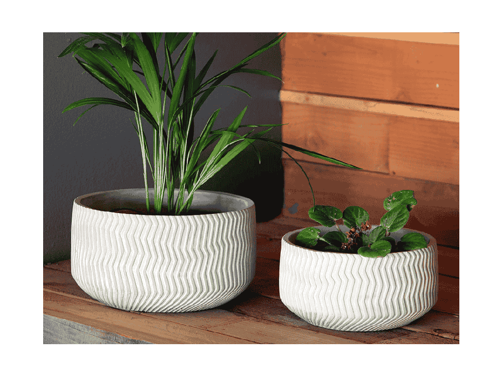 [IC-0024GCC-C4] CORRUGATED BOWL PLANTER GREY CONCRETE 8.5_ X4.5_ SOLD IN CASE OF 4