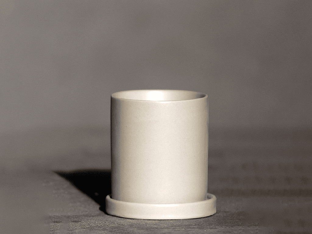 [IP-MD2052MLG-C12] CYLINDER POT WITH DETACHED SAUCERS, MATTE GREY GREEN, 3.0"x3.0", SOLD IN CASE OF 12