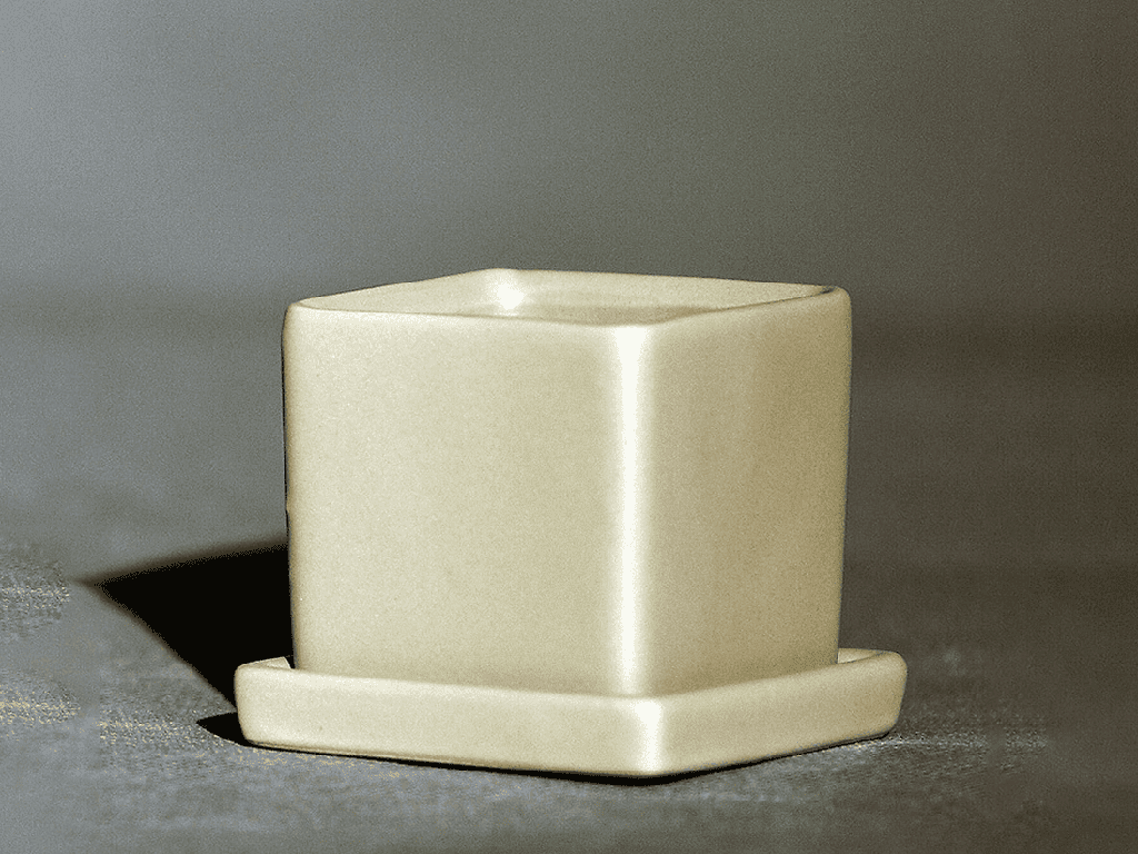 [IP-MD2061MLG-C12] CUBE POT WITH DETACHED SAUCERS, MATTE GREY GREEN, 2.5"x2.5", SOLD IN CASE OF 12