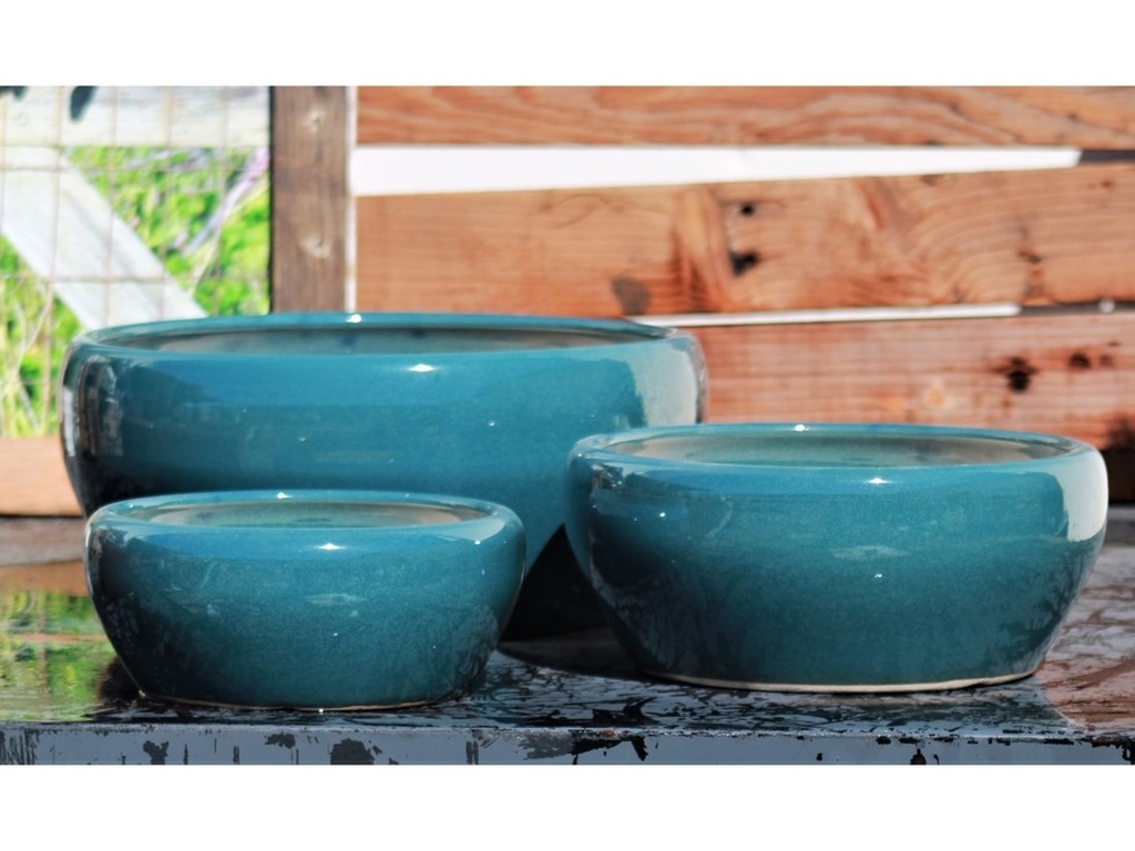 [PC-3307MGR-S3] BONSAI BOWL PLANTER, MARINA GREEN, SET OF 3- 13.5"X6.0", 11.0"X4.5", 8.5"X3.5"
