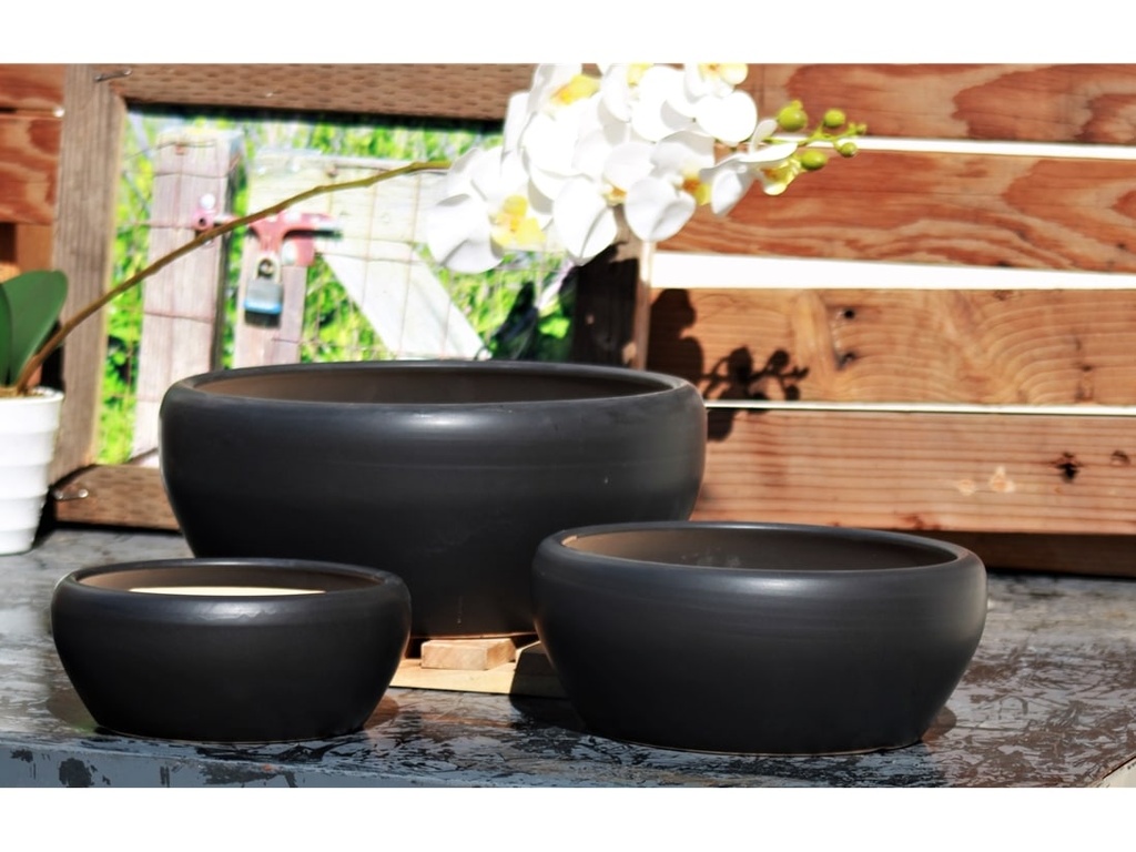 [PC-3307SBL-S3] BONSAI BOWL PLANTER, STEEL BLACK, SET OF 3- 13.5"X6.0", 11.0"X4.5", 8.5"X3.5"
