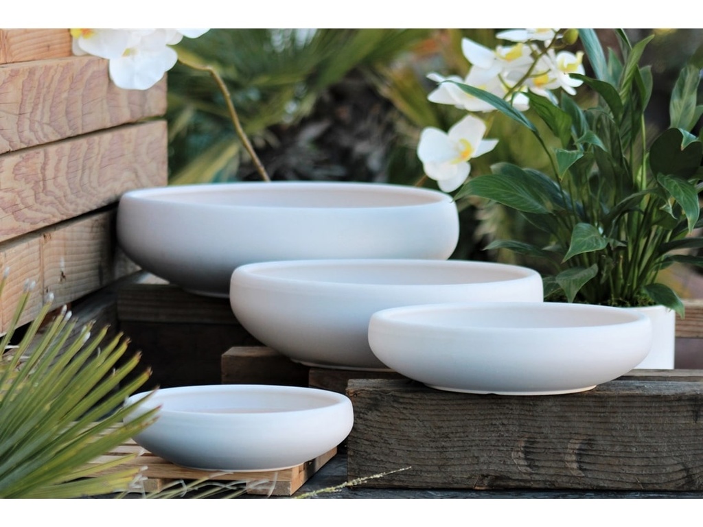 [PC-3308CWH-S4] CHESS BOWL PLANTER, CLOUD WHITE, SET OF 4- 16.0"X4.5, 13.0"X4.0", 11.0"X3.0", 8.5"X2.5"