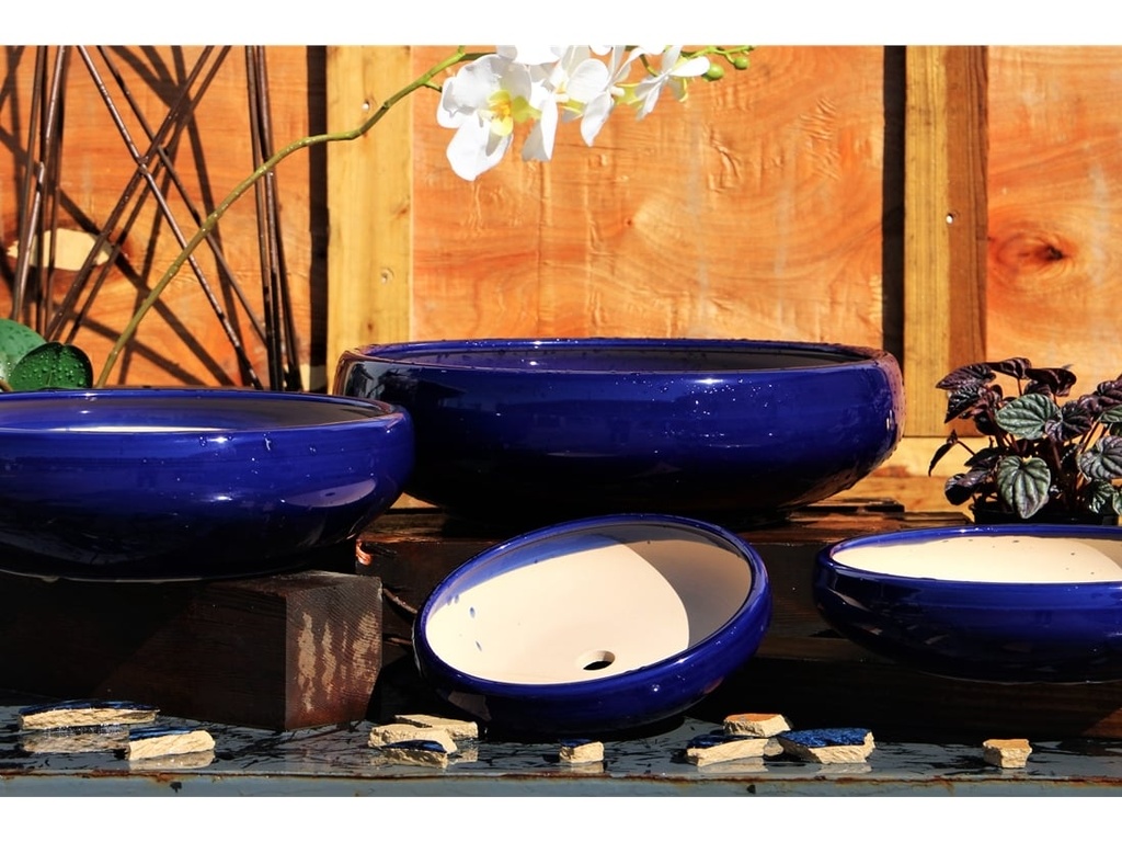 [PC-3308RBL-S4] CHESS BOWL PLANTER, ROYAL BLUE, SET OF 4- 16.0"X4.5, 13.0"X4.0", 11.0"X3.0", 8.5"X2.5"