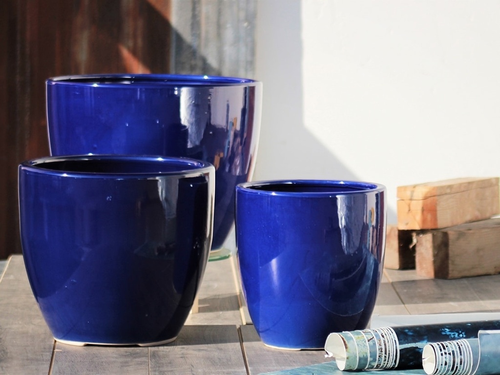 [PC-3309RBL-S3] LARGE JUPITER PLANTER, ROYAL BLUE, SET OF 3- 15.5"X14", 13"X12", 10"X10"
