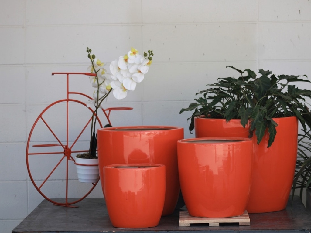 [PC-3502APB-S4] FIDDLE LEAF TREE PLANTER, APRICOT BRIGHT, SET OF 4- 19"X17" 16"X16" 13"X13", 10.5"X10.5"