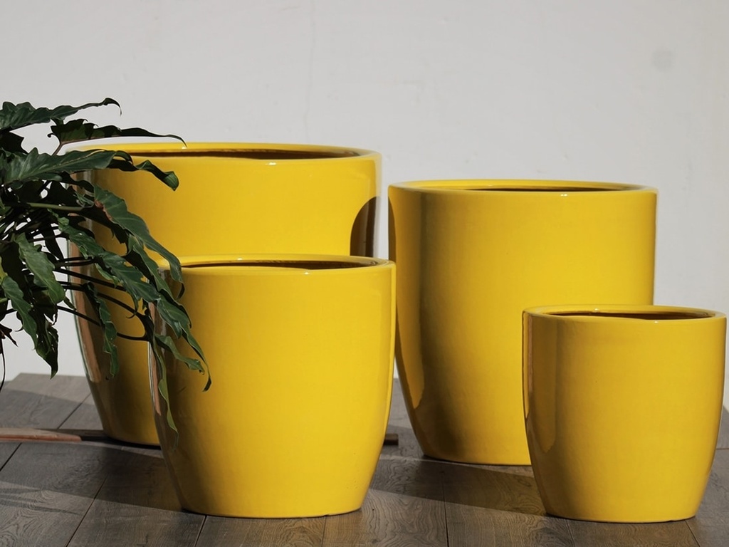 [PC-3502BBB-S4] FIDDLE LEAF TREE PLANTER, BUMBLEBEE BRIGHT, SET OF 4- 19"X17" 16"X16" 13"X13", 10.5"X10.5"