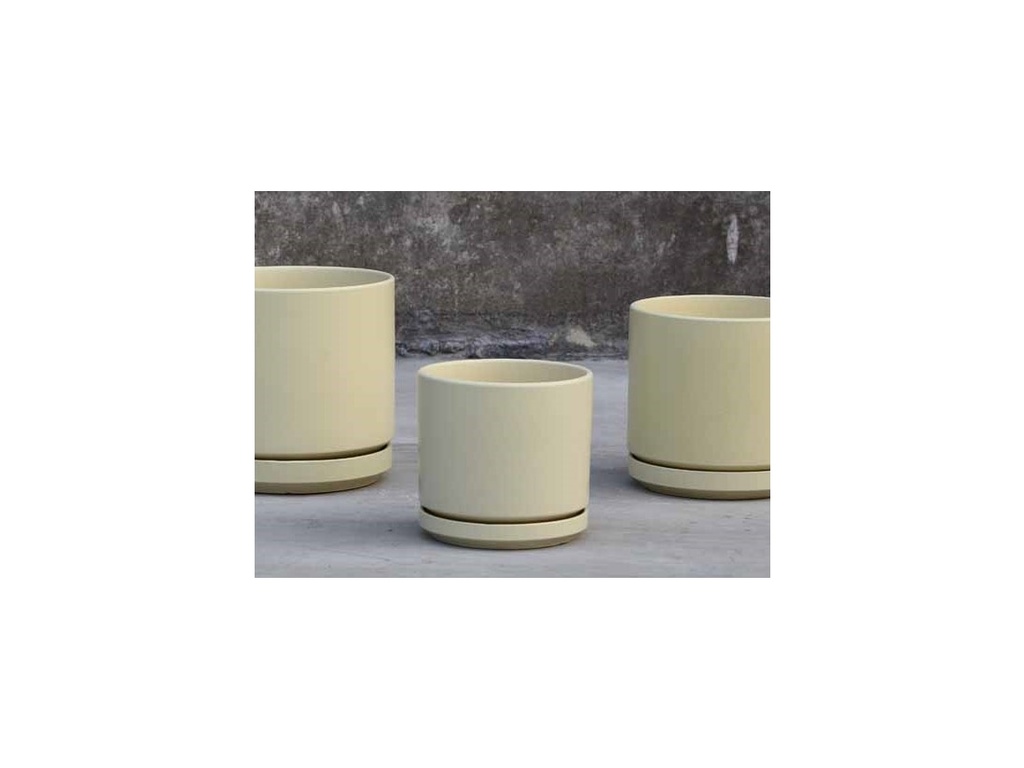 [PC-D3250CRW-B] MID MODERN PLANTER WITH DETACHED SAUCER, CREAM WHITE, 14.0"X12.0", 14.0"X2.5"
