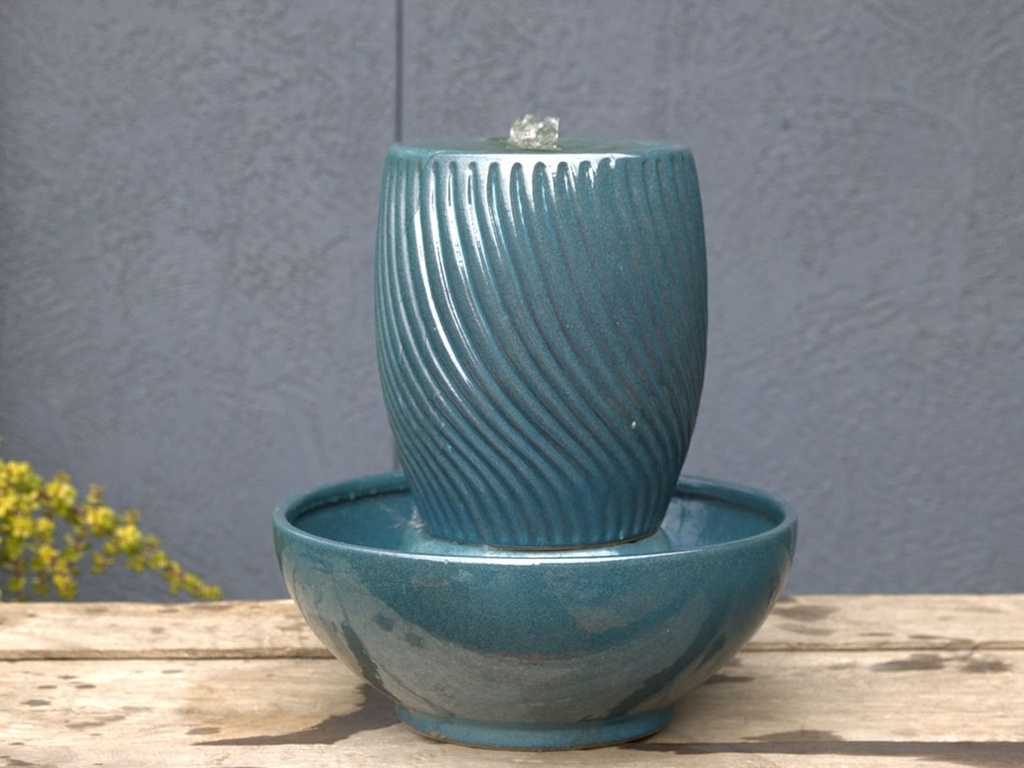 [PC-FTN12MGR] SUNSET TWIST JAR FOUNTAIN, MARINA GREEN, 10.5"x13" (Base 17.5"x7.5")