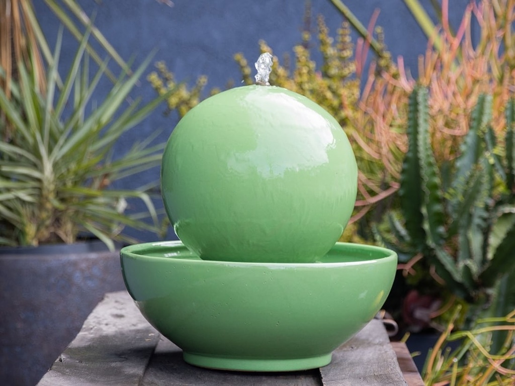[PC-FTN13TGB] MORNING SUN SPHERE FOUNTAIN, TEA GREEN BRIGHT, 10"x10" (Base 17.5"x7.5")