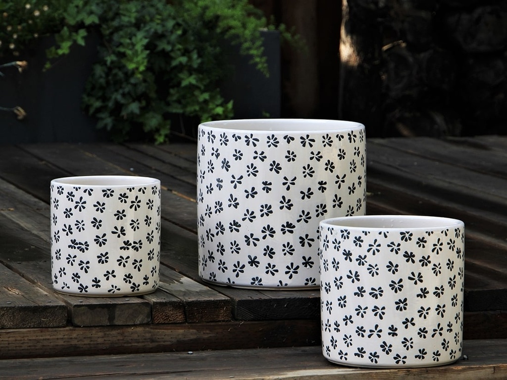 [PD-5006BPS-S3] EASTER LILY PLANTER, BLACK PANSY, SET OF 3- 15"X13.5", 12"X12", 10"X9"