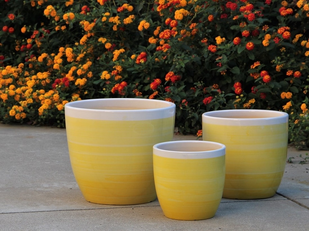 [PD-5007OMY-S3] CAMILIA PLANTER, OMBRE YELLOW, SET OF 3- 15"X13.5", 12"X12", 10"X9"