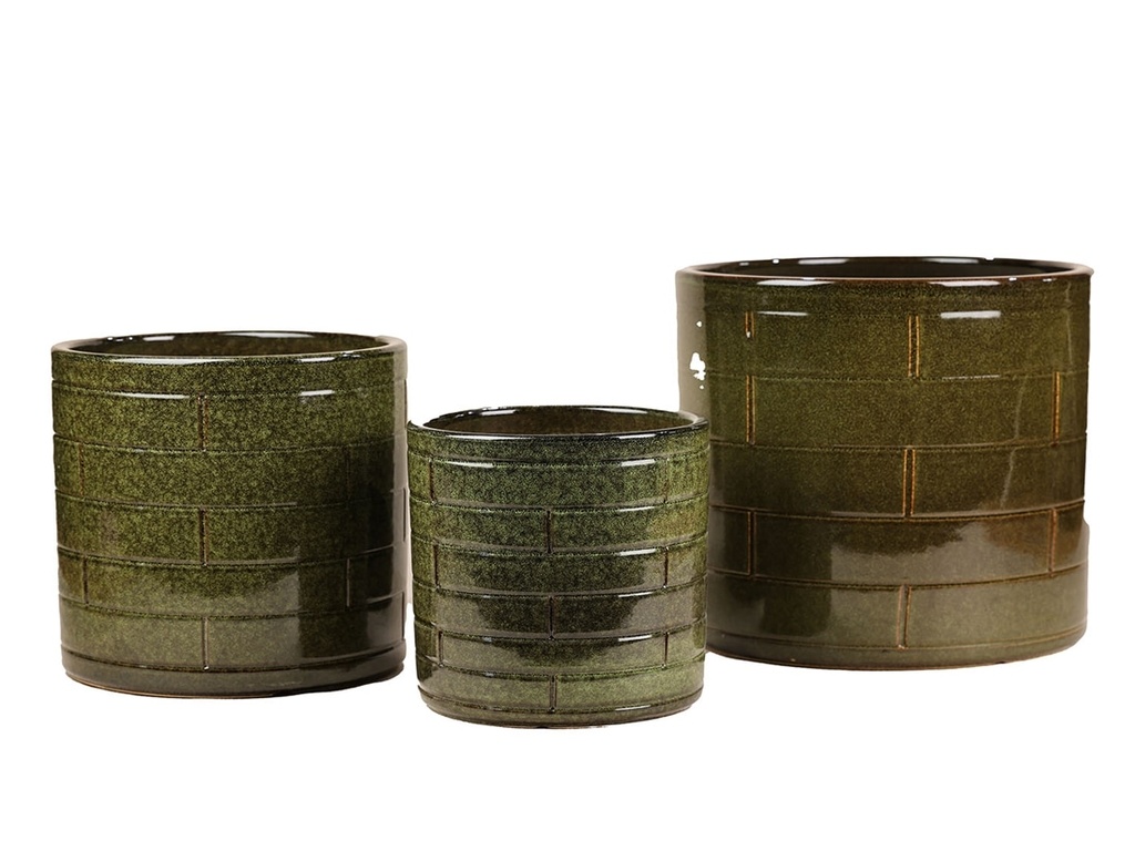 [PD-5009TPG-S3] BRICK PLANTER, TROPIC GREEN, SET OF 3, 15"X13.5", 12"X11.5", 10"X9"