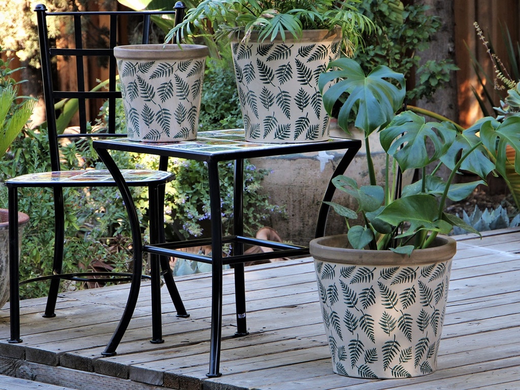 [PD-5104FLB-S3] CANISTER PLANTER, FLORAL BLUE, 15"X13.5", 12"X12", 10"X9"