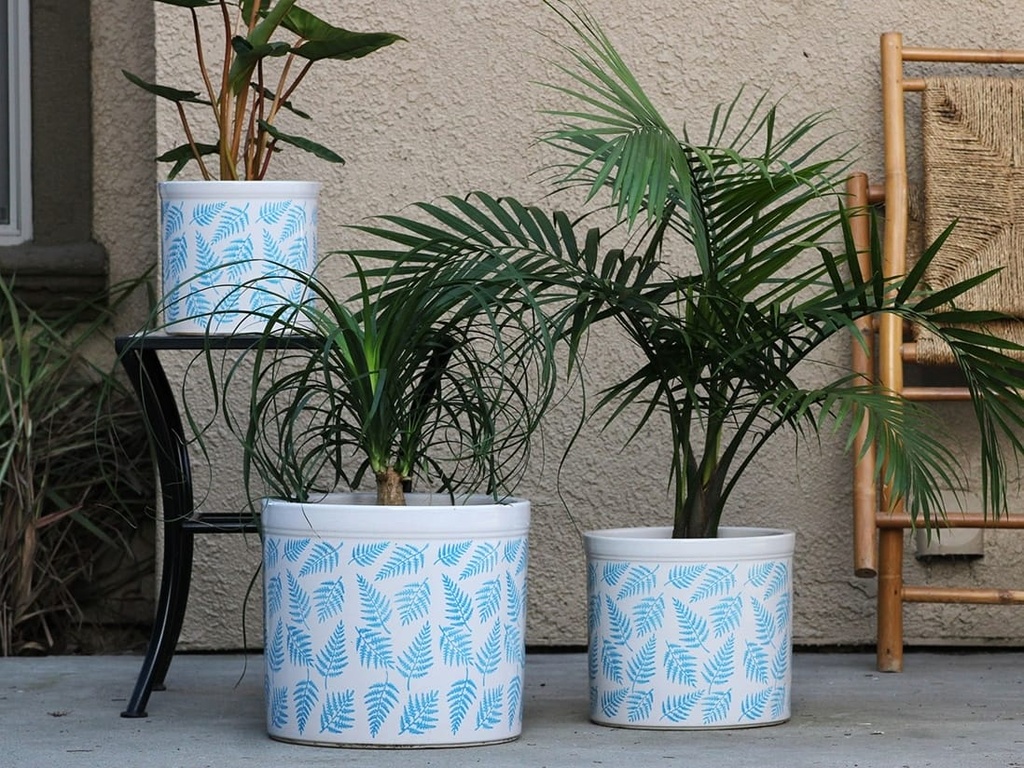 [PD-5201LBL-S3] FERN PLANTER, LEAF BLUE, SET OF 3- 15.0"X13.5", 12.0"X12.0", 10.0"X9.0"