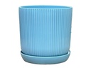 FLUTED CYLINDER PLANTER WITH ATTACHED SAUCER, PASTEL LIGHT BLUE, 5.0"x5.5", SOLD IN CASE OF 8