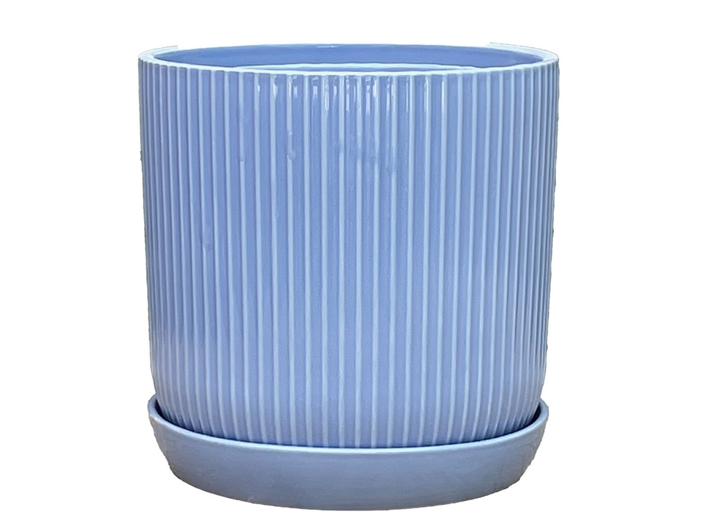 [PD-I6087PLD-C-C6] FLUTED CYLINDER PLANTER WITH ATTACHED SAUCER, PASTEL LAVENDER, 7.0"x 7.5", SOLD IN CASE OF 6