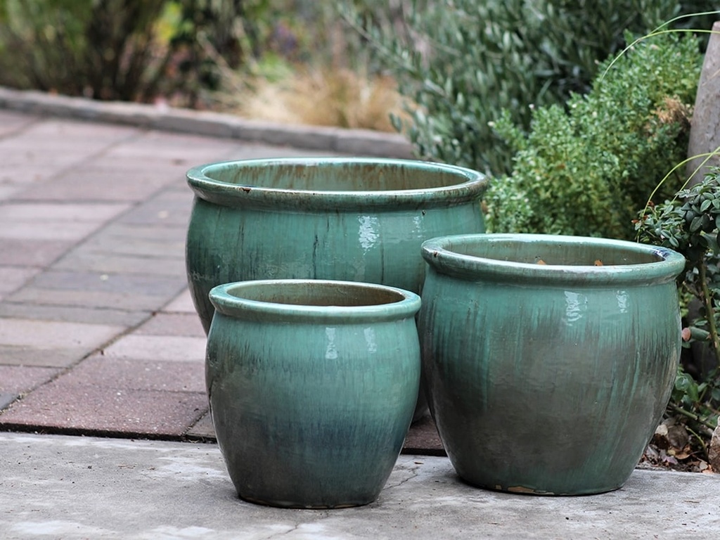 [PF-9058RTG-S4] FISHBOWL GARDEN PLANTER, RUSTY GREEN, SET OF 4- 19.5"X15.5", 15.5"X14", 12"X11.5", 8.5"X9.5"
