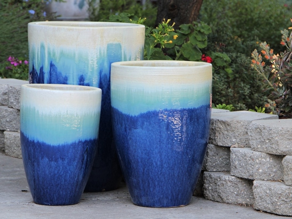 MIAMI PLANTER, PEARL ON SEA FOAM BLUE, SET OF 3- 18.0"X25.5", 14.5"X21.0", 12.0"X18.0"