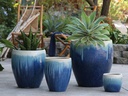 VICTORIA AGAVE PLANTER, PEARL ON SEA FOAM BLUE, SET OF 4- 19.5"X21", 15.5"X16.5", 11"X12.5", 8"X7"