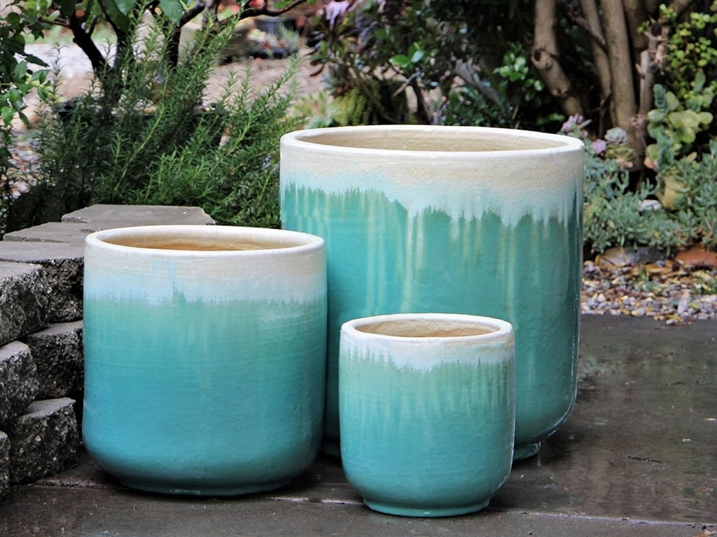 [PF-9620PSG-S3] LANTANA PLANTER, PEARL ON SEA FOAM GREEN, SET OF 3- 19.5"X19.5", 14.5"X15.5", 10"X11"