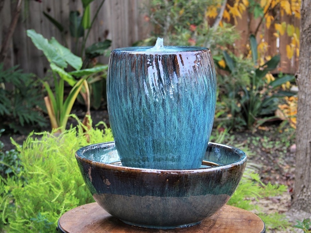[PF-FTN12OG] TWISTED TABLE FOUNTAIN, OCEAN GREEN, 10.0" X 15.0", 12.0" X 6.0" (SELF CONTAINED SOLD W/BASE & PUMP)