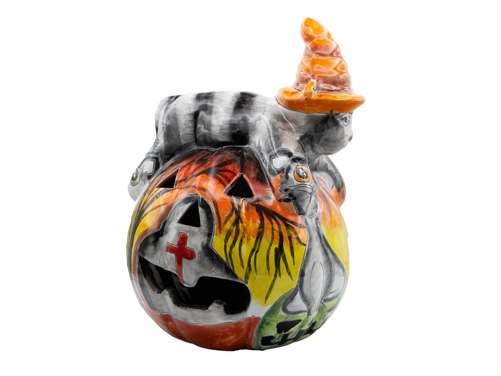 [PU-TV213] Talavera Cat on Pumpkin 13"