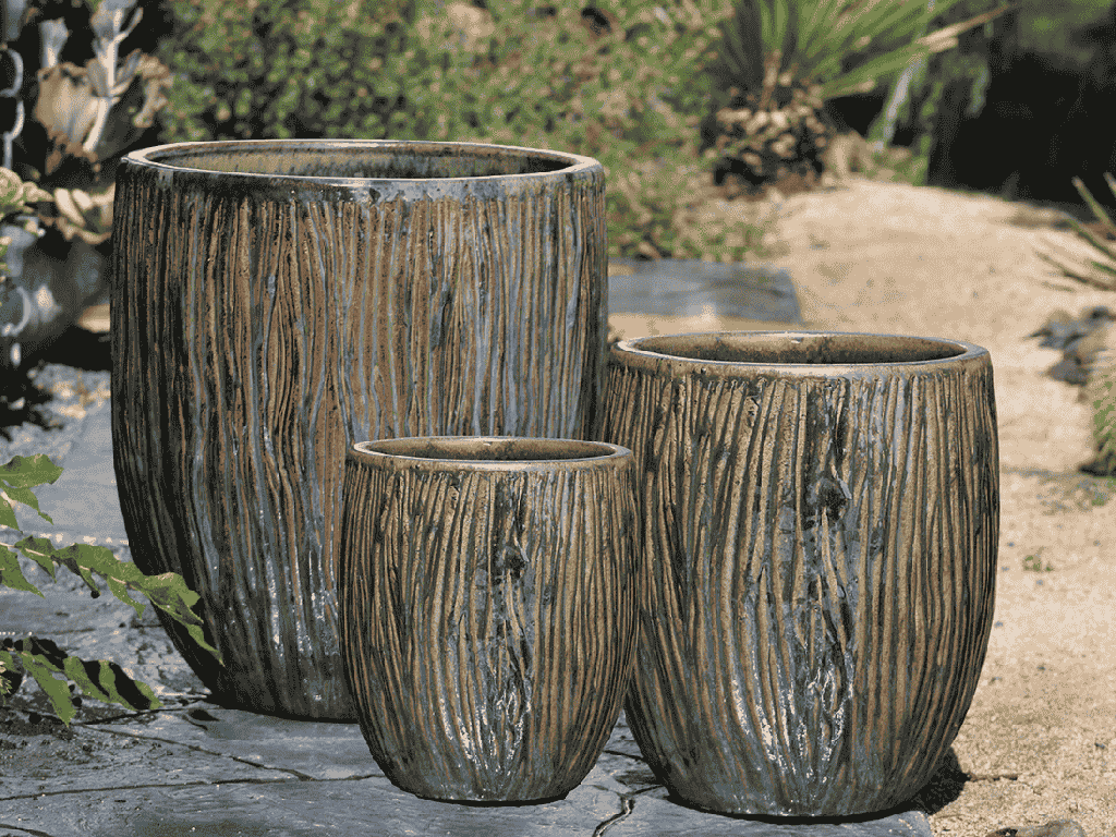 [PV-CG8016AJD-S3] TREE TRUNK PLANTER, ANTIQUE JADE, SET OF 3- 22.0" X 23.5" 17.0" X 18.5" 12.5" X 14.0"