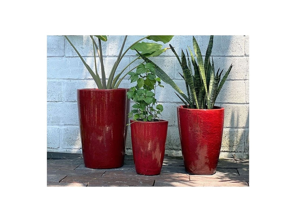 [PV-CG802LRD-S3] TALL TAPERED PLANTER, LAVISH RED, SET OF 3-17.0" X 23.0", 13.0" X 18.0", 11.0" X 14.0"