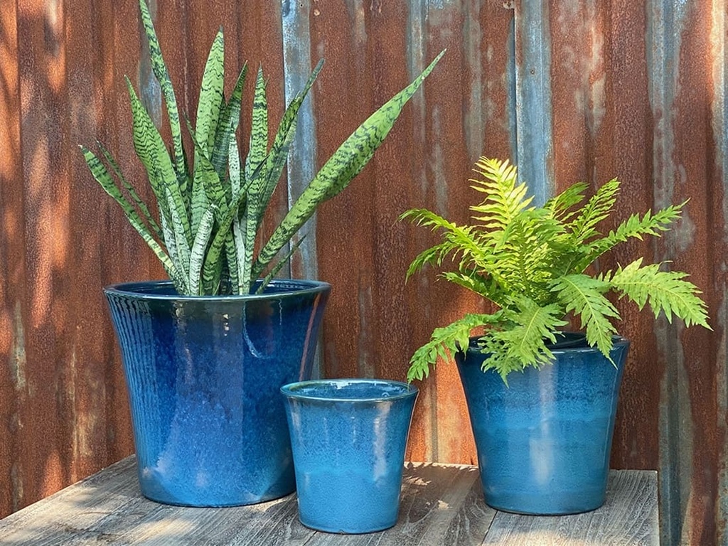 [PV-CG803GNM-S3] LOW TAPERED GARDEN POTS, GREEN  MIRAGE, SET OF 3 - 18"X16", 14"X13", 10"X9"