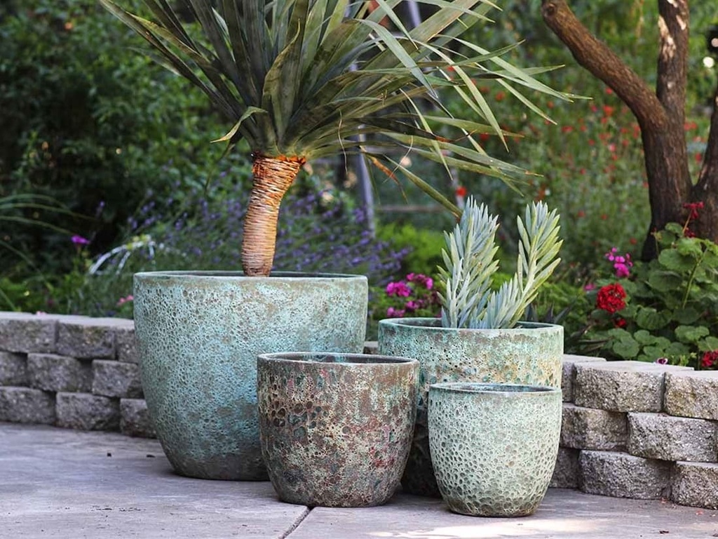 [PV-CG804CGG-S3] COCO POTS, CORAL GEM GREEN, SET OF 3-19"X17", 15'X13", 12"X11"
