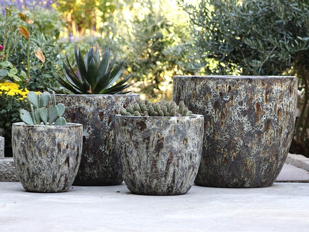 [PV-CG804CGY-S4] COCO POTS, CORAL GREY, SET OF 4- 23"X20", 19"X17", 15'X13", 12"X11"
