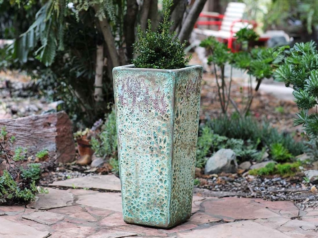 [PV-CG807CGG] TALL SQUARE PLANTER, CORAL GEM GREEN, 16"X35.5"