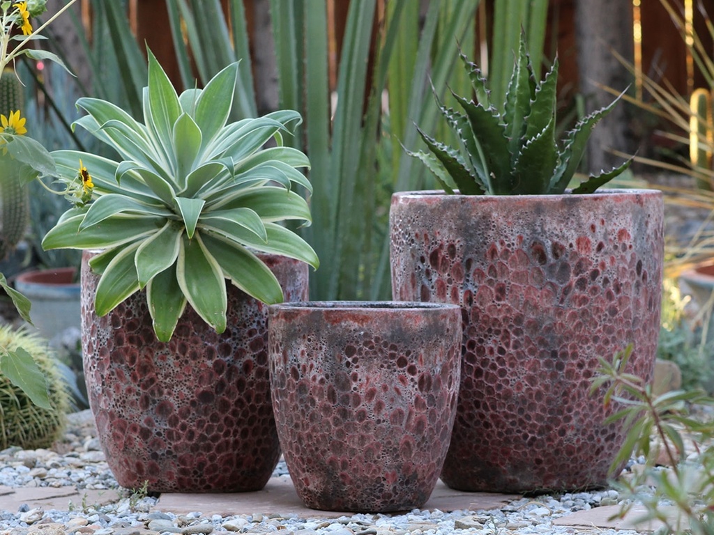 [PV-CG819CRR-S3] MILANO CONE PLANTER, CORAL RED, SET OF 3 - 18"X19.5", 14.5"X15.5", 12"X12"