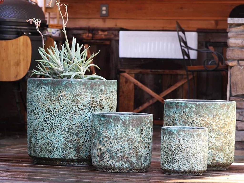 [PV-CG8257CGG-S4] REDONDO PLANTER MID, CORAL GEM GREEN, SET OF 4-19.5"X18.0", 17.0"X15.5", 15.0"X14.0", 13"X12.5"