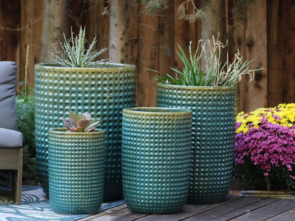 [PV-CG8259TQG-S4] TALL WAFFLE PLANTER, TURQUOISE GREEN, 20.5"X27.0", 16.5"X23.5", 13.5"X19.5", 10.5"X15.5"