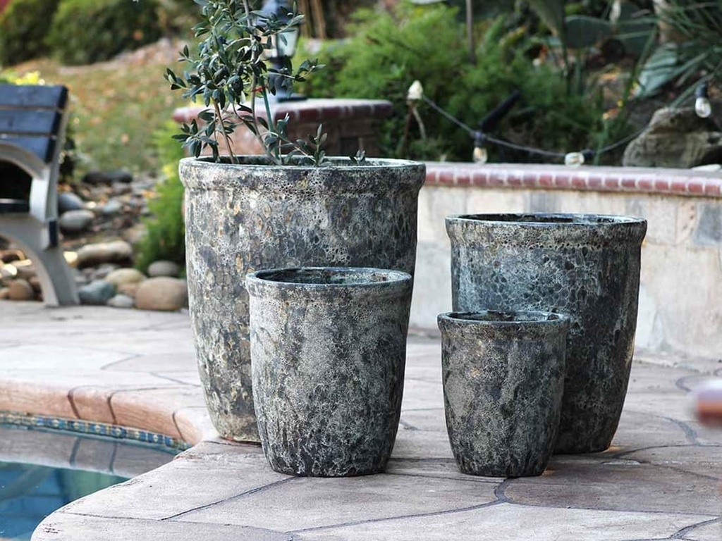 [PV-CG845CGY-S4] TALL GARDEN POT, CORAL GREY, SET OF 4-23.5" X27", 19.5"X21.5", 15.5"X17.0", 11.5"X13.5"