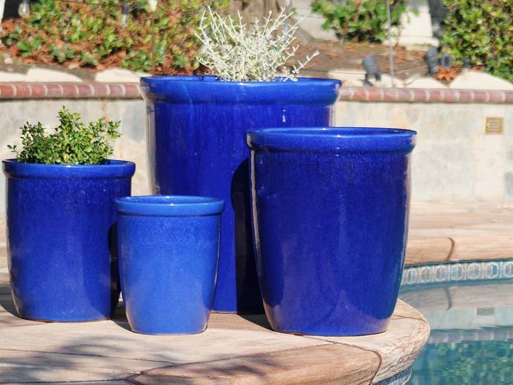 [PV-CG845FBL-S4] TALL GARDEN POTS, FALLING BLUE, SET OF 4-23.5"X27.0", 19.5"X21.5", 15.5"X17.0", 11.5"X13.5"