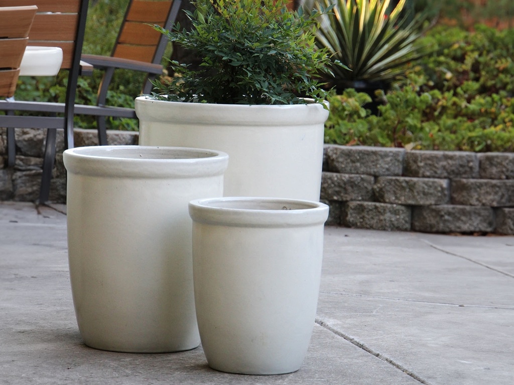 [PV-CG845WST-S3] TALL GARDEN POT, WHITE SATIN, SET OF 3- 19.5"X21.5", 15.5"X17.0", 11.5"X13.5"
