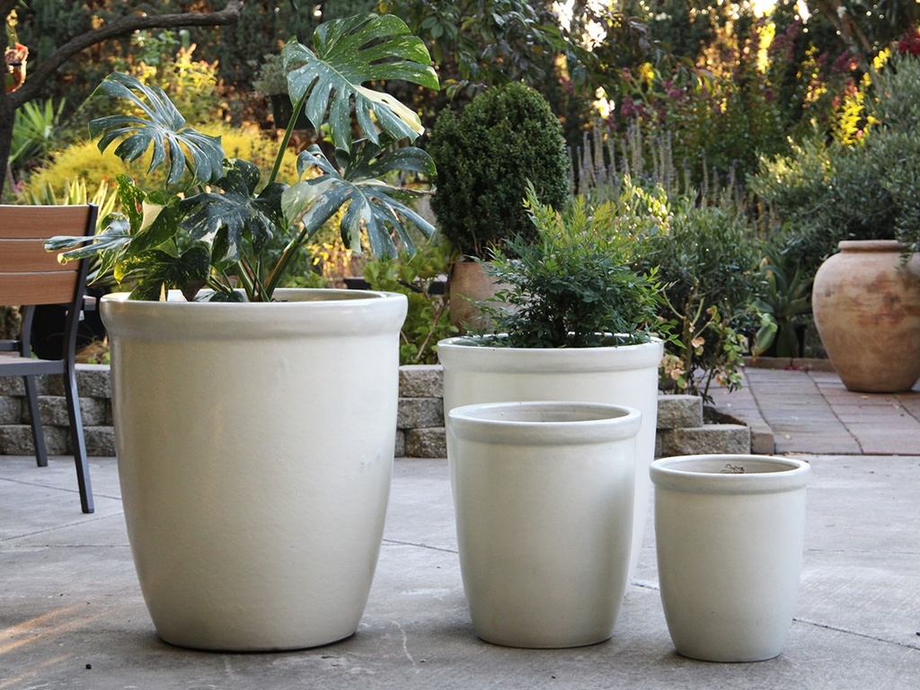 [PV-CG845WST-S4] TALL GARDEN POTS, WHITE SATIN, SET OF 4-23.5"X27.0", 19.5"X21.5", 15.5"17.0", 11.5"X13.5"