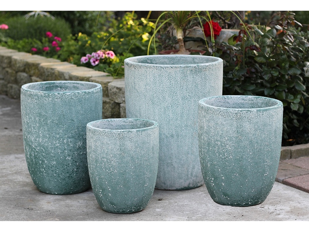 [PV-CG849CGN-S4] TALL MILANO CONE PLANTERS, CORAL GREEN, SET OF 4-21.5"X27.0", 17"X23", 13"X18", 11"X14