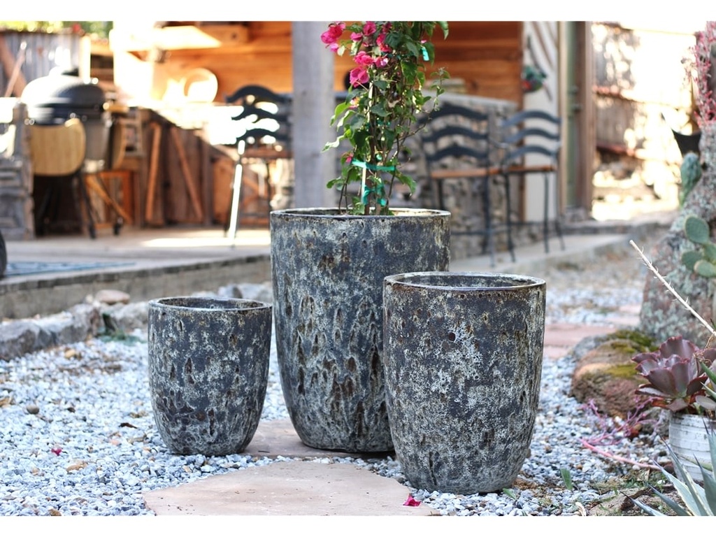 [PV-CG849CGY-S3] TALL MILANO CONE PLANTERS, CORAL GREY, SET OF 3- 17"X23", 13"X18", 11"X14
