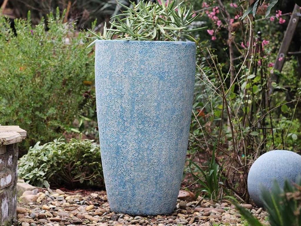 TALL CONE PLANTER, CORAL AQUA, SET OF 2-17.5"X27", 13"X22.5"