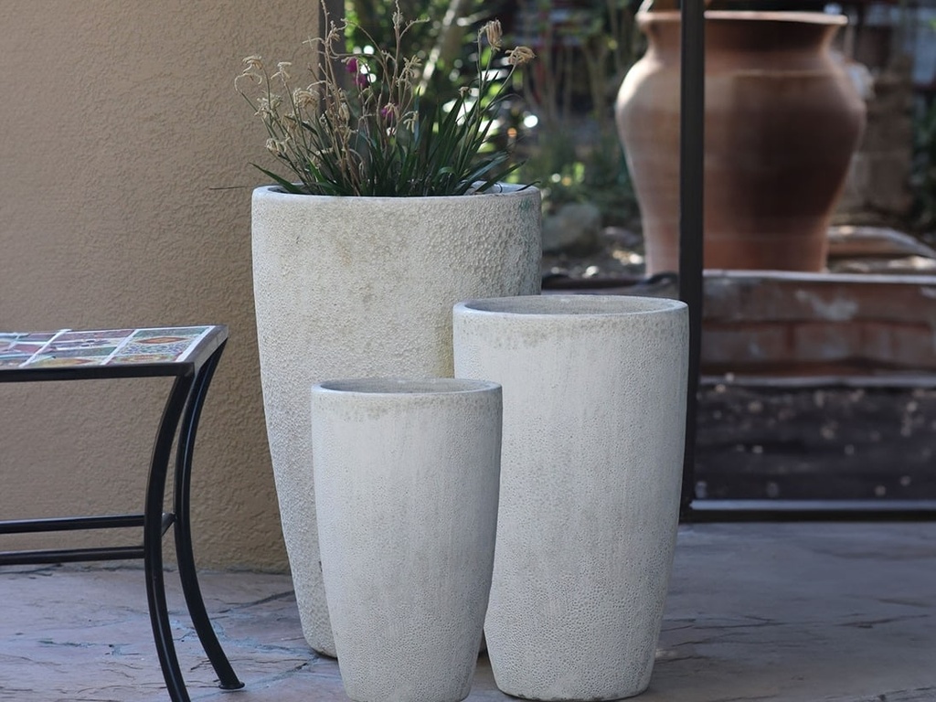 XLG TALL CONE PLANTER, CORAL WHITE, SET OF 3- 22"X38", 17.5"X27", 13"X22.5"
