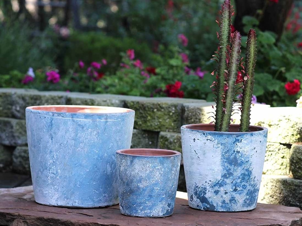 [PV-CGT2629AGB-S3] HANDTHROWN PLANTER, AEGEAN BLUE, SET OF 3- 12.5" X 10.5", 10.5" X 8.5", 8.0" X 6.5"